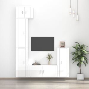 5 Piece tv Cabinet Set High Gloss White Engineered Wood - Royalton