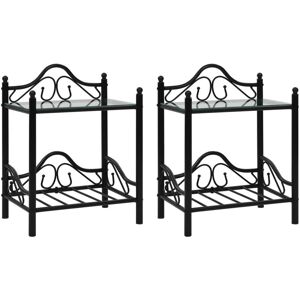 Royalton - Bedside Tables 2pcs Steel and Tempered Glass 45x30.5x60cm Black