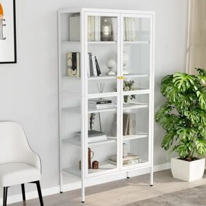 Display Cabinet White 90x40x180 cm Steel and Tempered Glass - Royalton