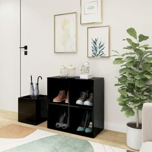 Hall Shoe Cabinet High Gloss Black 105x35.5x70 cm Engineered Wood - Royalton