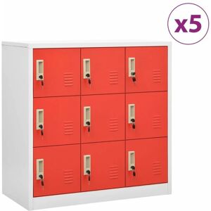 Locker Cabinets 5 pcs Light Grey and Red 90x45x92.5 cm Steel - Royalton