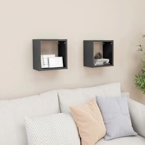 Royalton - Wall Cube Shelves 2 pcs High Gloss Grey 26x15x26 cm