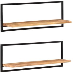 Wall Shelves 2 pcs 100x24x35 cm Solid Wood Acacia and Steel - Royalton