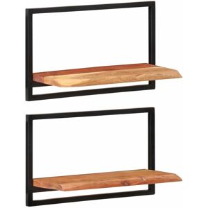 Wall Shelves 2 pcs 60x25x35 cm Solid Wood Acacia and Steel - Royalton