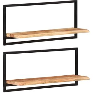 Wall Shelves 2 pcs 80x25x35 cm Solid Wood Acacia and Steel - Royalton