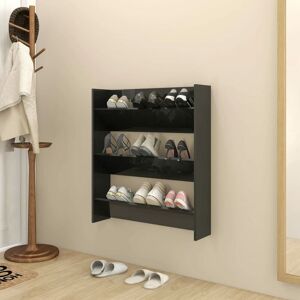 Wall Shoe Cabinet High Gloss Black 80x18x90 cm Engineered Wood - Royalton