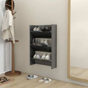 Wall Shoe Cabinet High Gloss Grey 60x18x90 cm Engineered Wood - Royalton