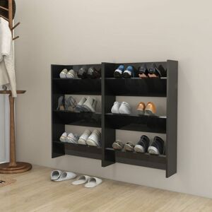 Royalton Wall Shoe Cabinets 2 pcs High Gloss Black 60x18x90cm Engineered Wood