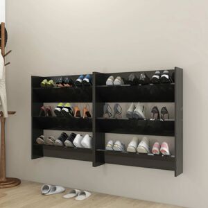 Wall Shoe Cabinets 2 pcs High Gloss Black 80x18x90cm Engineered Wood - Royalton