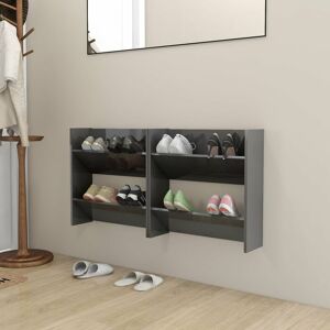 Wall Shoe Cabinets 2 pcs High Gloss Grey 60x18x60 cm Engineered Wood - Royalton