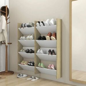 Wall Shoe Cabinets 4 pcs White&Sonoma Oak 60x18x60 cm Engineered Wood - Royalton