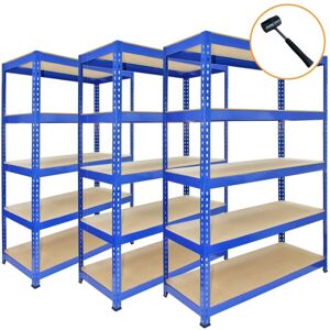 Monster Shop - 3 x Blue Racking Bay Unit 5 Tier Heavy Duty Steel Metal 200kg