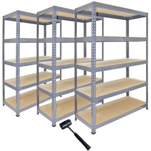 Monster Shop - 3 x Grey Racking Bay Unit 5 Tier Heavy Duty Steel Metal 200kg