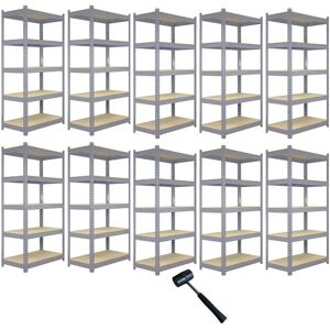 Monster Shop - 10 x Grey Racking Bay Unit 5 Tier Heavy Duty Steel Metal 200kg