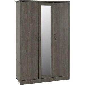 Seconique - Lisbon 3 Door Mirrored Wardrobe Black Wood Grain Effect