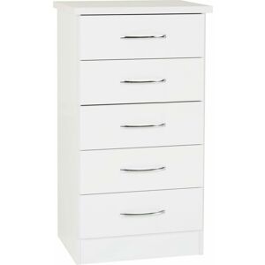 SECONIQUE Nevada 5 Drawer Narrow Chest White Gloss