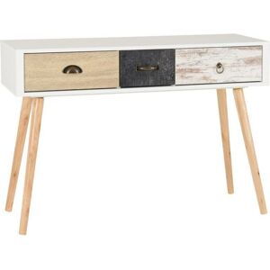 SECONIQUE Nordic 3 Drawer Console Table in White Distressed Effect