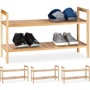 4x Shoe Racks, 2 Tiers each, Stackable Footwear Storage each up to 6 Pairs, Walnut, 41 x 69 x 27 cm, Natural - Relaxdays
