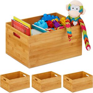 Set of 4 Relaxdays Storage Boxes, Side Handles, For Moving and Transportation, Bamboo, Natural, Large Size