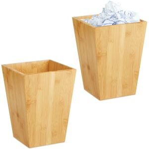 Set of 2 Relaxdays Wastebaskets, Wastepaper Bin, Children's Room, 6 L, H x W x D: 27 x 20 x 20 cm, Bamboo, Natural