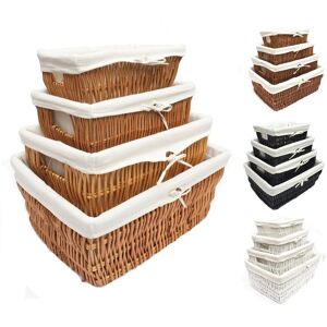 TOPFURNISHING SET OF 2 Wider Large Big Deep Lined Kitchen Wicker Storage Basket Xmas Hamper Basket [Pine,Set of 2 Medium 41x28x18cm] - Pine