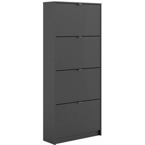 NETFURNITURE Shoe Cabinet With 4 Tilting Doors And 2 Layers Matt Black - Black