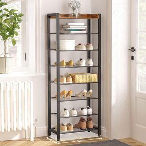 HOOBRO Shoe Rack 8-layer, Narrow Shoe Shelf, Hold 14-16 Pairs of Shoes, Tall Shoe Stand Storage Rack with Removable Metal Mesh Frame, for Entrance, Living