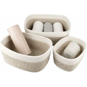 LANGRAY Shower caddies 13.5cm Woven Cotton Storage Basket, Set of 3 Multipurpose Stackable Baskets, White and Tan