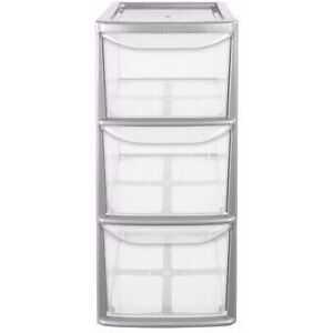 Viss - Silver Style Plastic Medium 3 Drawer Tower Storage Unit for School Home Office