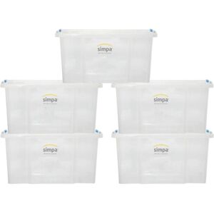 5PC Clear Clik 'n' Store Plastic Storage Boxes - Size 50L - Simpa