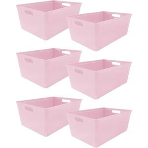 6PC Plastic Studio Storage Organiser Trays with Handles - pastel pink size 4L - Pastel Pink - Simpa