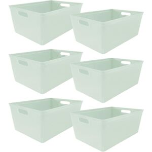 6PC Plastic Studio Storage Organiser Trays with Handles - sage green size 11L - Sage Green - Simpa