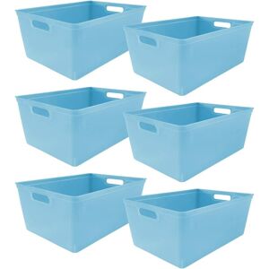 6PC Plastic Studio Storage Organiser Trays with Handles - pastel blue size 11L - Pastel Blue - Simpa