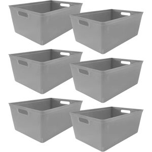 6PC Plastic Studio Storage Organiser Trays with Handles - grey size 11L - Grey - Simpa