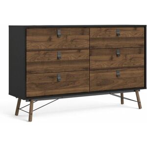 Netfurniture - Sny Wide Double Chest Of Drawers 6 Drawers In Matt Black Walnut - Black