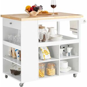 Sobuy - Kitchen Island with Rubber Wood Worktop Kitchen Storage Trolley,FKW97-WN+Free Kitchen Hanging Shelf FRG150-W - White