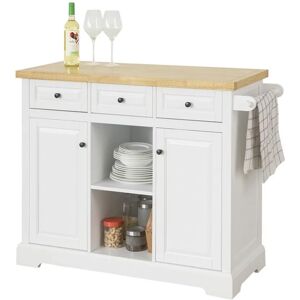 SOBUY Kitchen Storage Trolley Kitchen Cabinet Cupboard Sideboard Kitchen Island with 3 Drawers 2 Open Shelves 2 Doors FKW101-WN+Free Kitchen Hanging Shelf