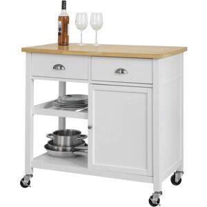 Kitchen Storage Trolley Serving Cabinet with Wood Worktop FKW62-WN+Free Kitchen Hanging Shelf KCR03-N - Sobuy