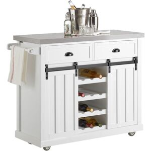 Sobuy - New Kitchen Storage Trolley Kitchen Cabinet Kitchen Island with Stainless Steel Top and Sliding Doors,FKW94-W+Free Kitchen Hanging Shelf