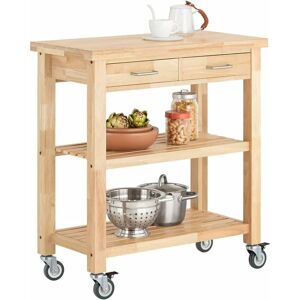 Sobuy - Rubber Wood Kitchen Storage Trolley Cart with Drawers & Shelves,FKW24-N+Free Kitchen Hanging Shelf FRG150-W