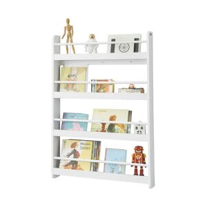 Wall White Wood 4 Tiers Kids Storage Shelving Bookcase Rack KMB08-W - Sobuy
