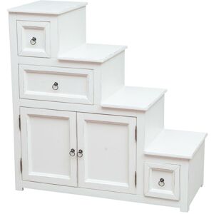 BISCOTTINI Solid lime wood antiqued white finish W94xDP41xH97 cm sized cabinet drawer staircase. Made in Italy - Bianco