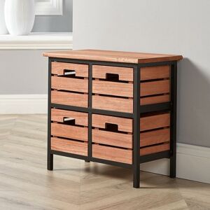 Grassmere - Solid Wood 4 Drawer Wide Chest Storage Unit Bedroom Office Organiser Metal Frame - Brown