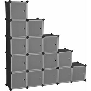 Songmics - 15-Cube diy Storage Organiser Unit, Plastic Closet Cabinet, Wardrobe, with Doors, for Clothes Shoes Toys Books, Easy to Assemble, Black