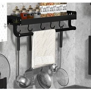 Spice rack, kitchen shelf without punch, - Black 30CM with rod and hook Denuotop