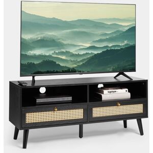 VONHAUS Spinningfield Black tv Unit - Cane tv Stand Cabinet for TVs up to 55 - Art Deco tv Entertainment Unit with 2 Storage Drawers & 2 Open Shelves