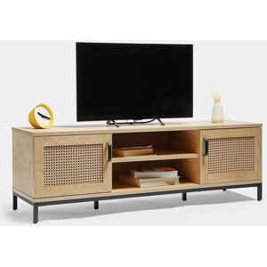 Spinningfield - VonHaus Rattan tv Unit - Light Wood Effect tv Stand Cabinet - For TV's up to 60 - Industrial Scandi Style Entertainment Unit with 2