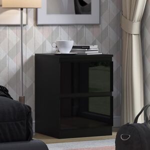 FWSTYLE Stora 2 Drawer Bedside Cabinet - Black Gloss Drawer Fronts - Black Gloss