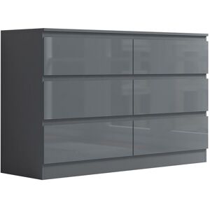 Fwstyle - Stora Modern 6 Drawer Chest - Grey Gloss - Grey Gloss