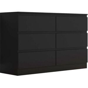 FWSTYLE Stora Modern 6 Drawer Chest - Matt Black - Black